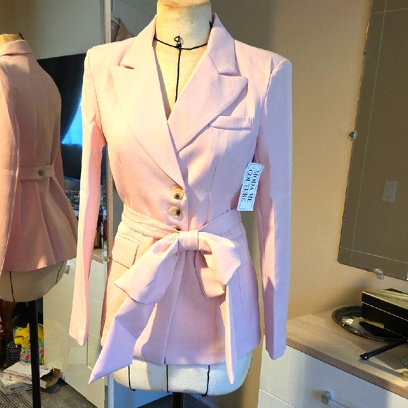MODA ME COUTURE Pink Blazer with Bow Belt - Picture 1 of 5